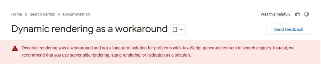 dynamic rendering not recommended